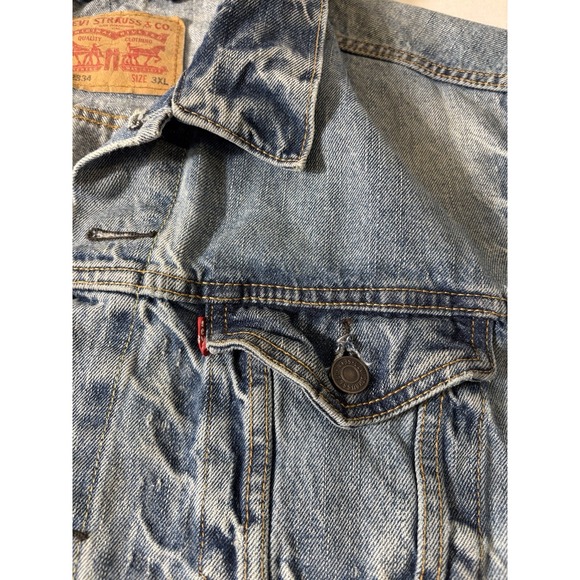 Levi Strauss Men Lt. Blue Denim Trucker Jean Jacket 3XL Distressed 72334 Grunge - Picture 5 of 10